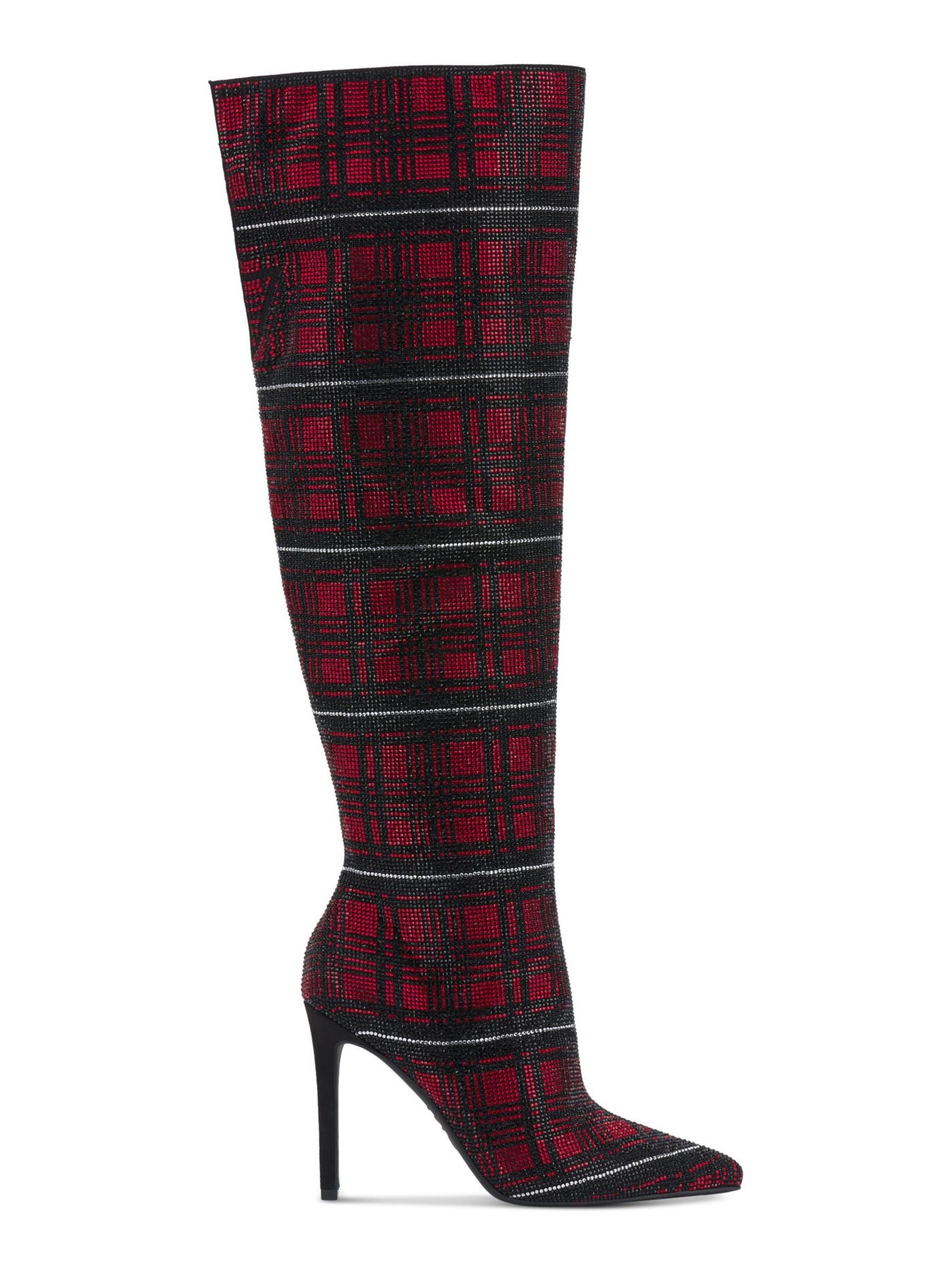 INC Womens Red Plaid Vented Back Padded Rhinestone Goring Saveria Pointed Toe Stiletto Zip-Up Dress Boots 8.5 M