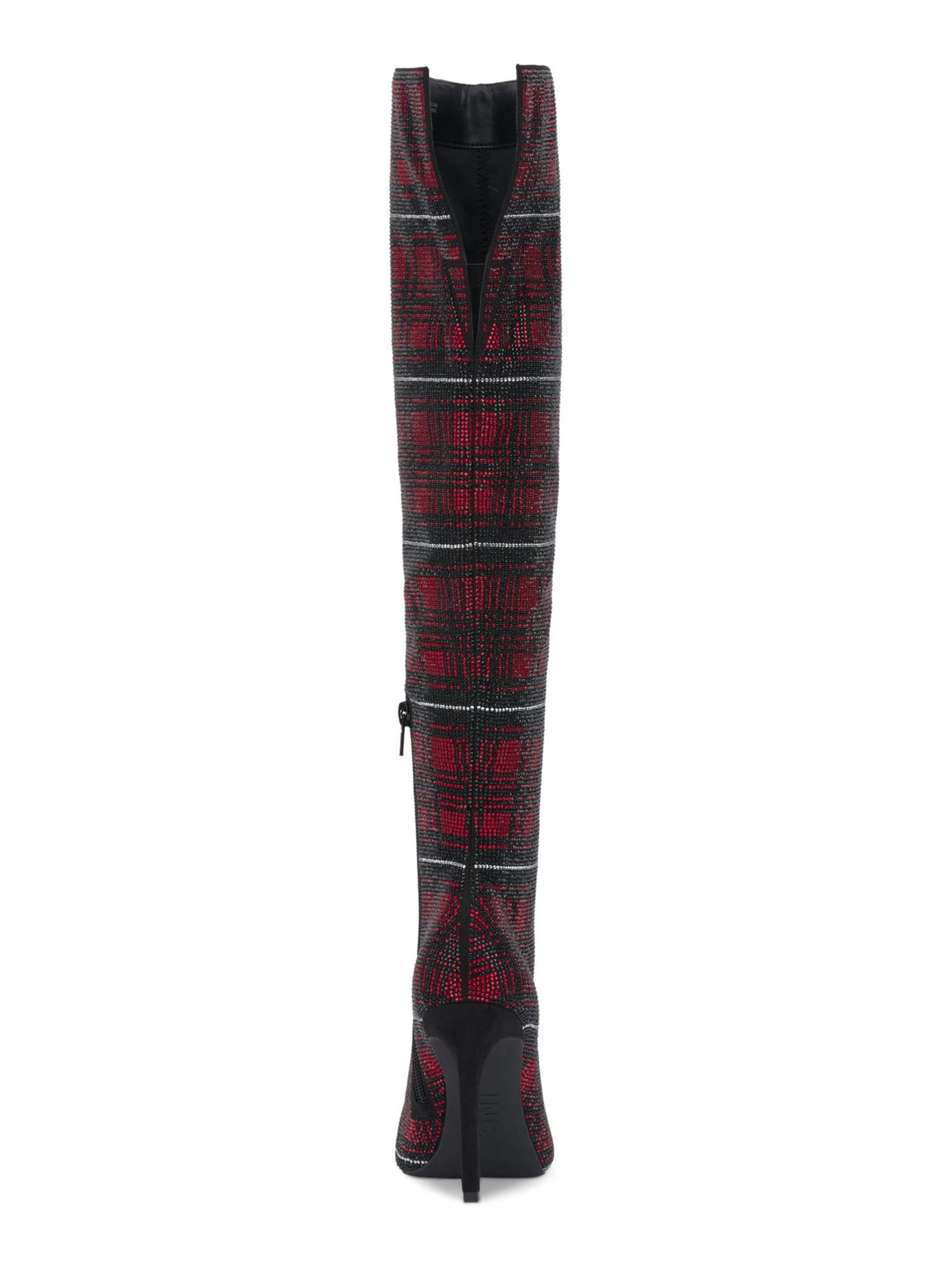 INC Womens Red Plaid Vented Back Padded Rhinestone Goring Saveria Pointed Toe Stiletto Zip-Up Dress Boots 8.5 M