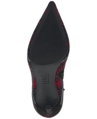 INC Womens Black Plaid Vented Back Padded Rhinestone Goring Saveria Pointed Toe Stiletto Zip-Up Dress Heeled Boots M