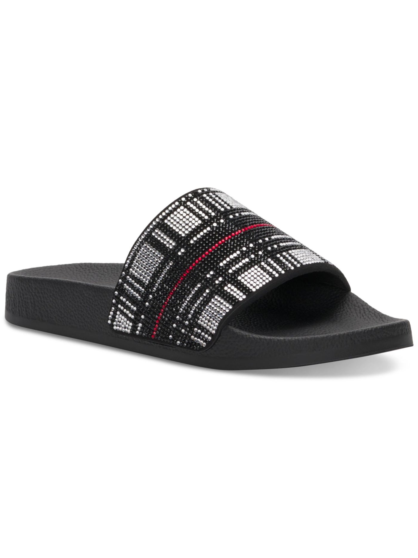 INC Womens Black Glittering Rhinestone Embellished Peymin Round Toe Slip On Slide Sandals Shoes 6 M