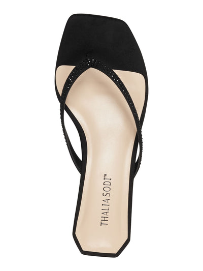 THALIA SODI Womens Black Embellished Verra Square Toe Wedge Slip On Thong Sandals Shoes 9 M