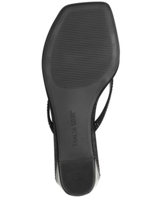 THALIA SODI Womens Black Embellished Verra Square Toe Wedge Slip On Thong Sandals Shoes M