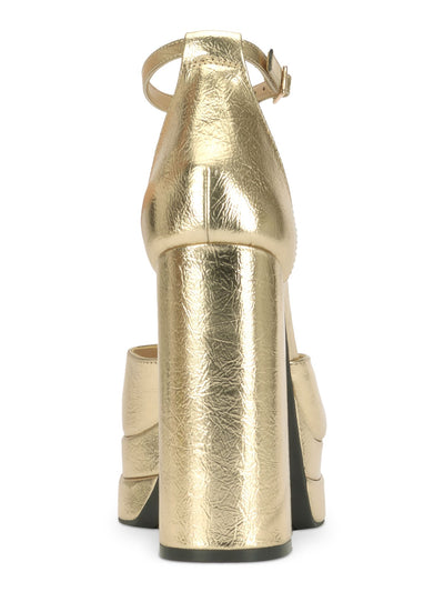 INC Womens Gold 1-1/2" Platform Metallic Adjustable Arya Round Toe Block Heel Buckle Dress Heeled Sandal 7.5 M