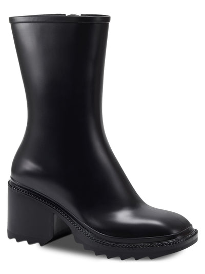 INC Womens Black Cushioned Everett Square Toe Block Heel Zip-Up Rain Boots 6 M