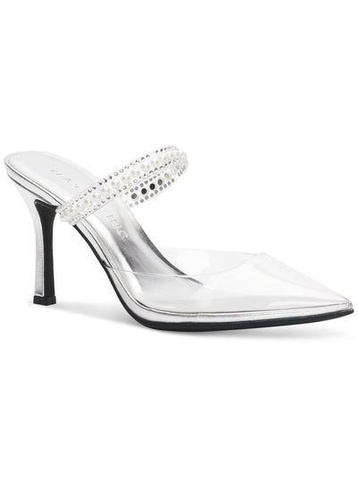 MATEO BY INC Womens Silver Embellished Cindy Pointy Toe Stiletto Dress Heeled Mules Shoes 7.5 M