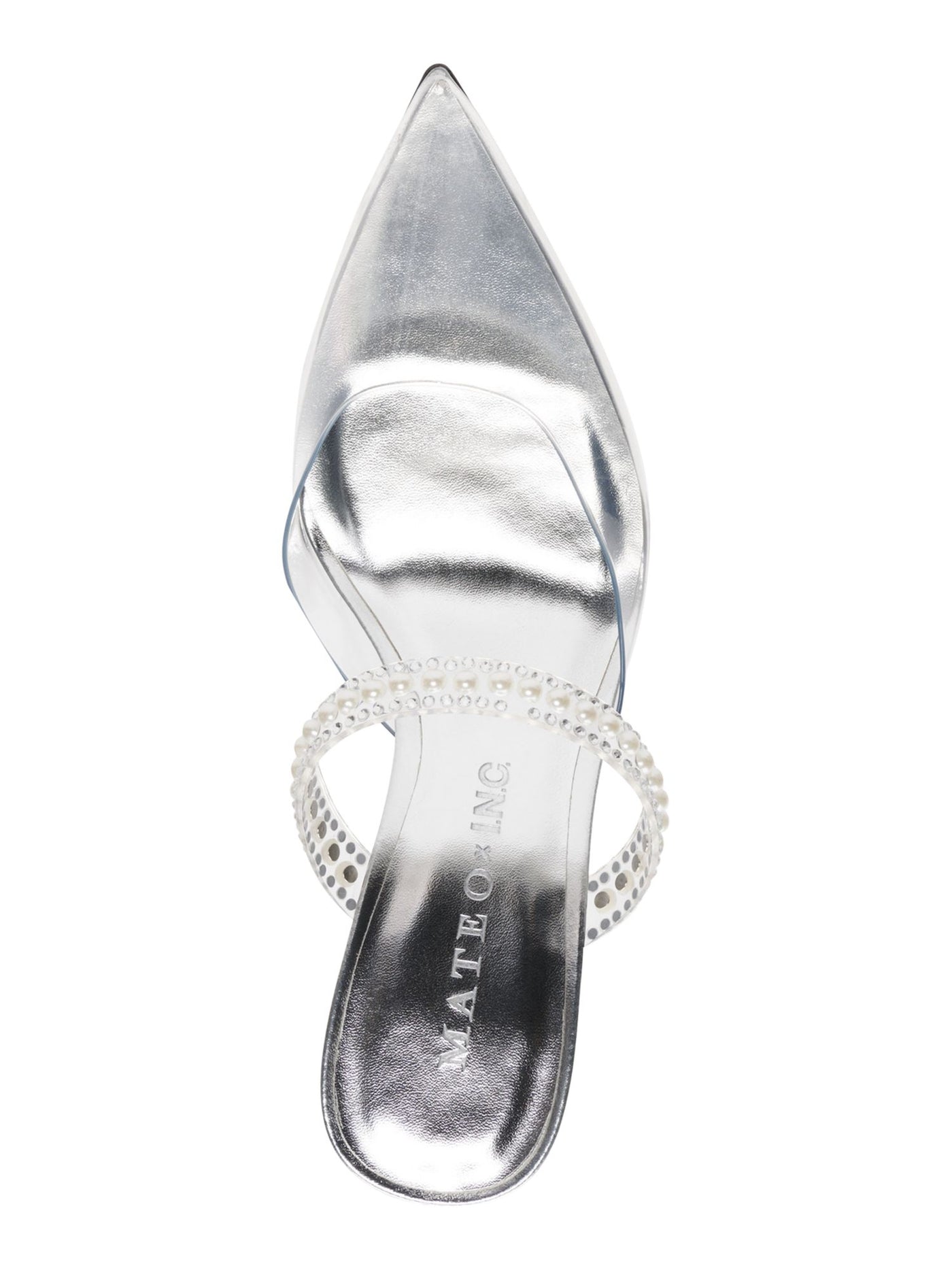 INC Womens Silver Embellished Cindy Pointy Toe Stiletto Dress Heeled Mules Shoes 6.5 M