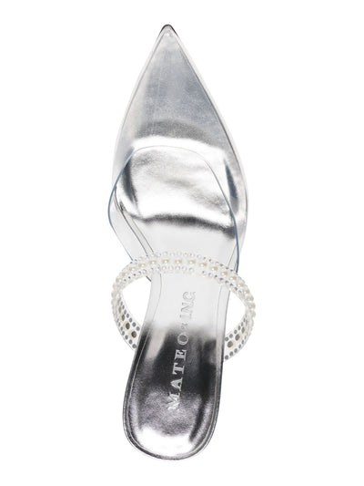 MATEO BY INC Womens Silver Embellished Cindy Pointy Toe Stiletto Dress Heeled Mules Shoes 6 M