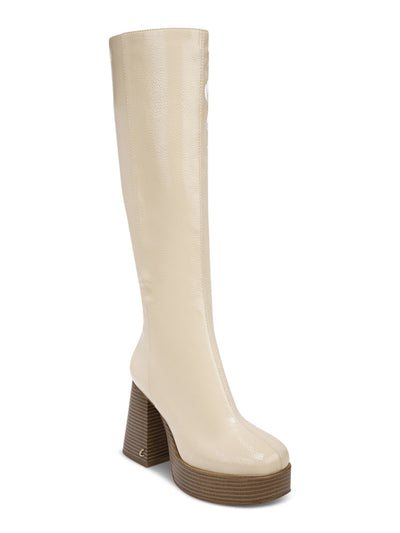 CIRCUS BY SAM EDELMAN Womens Beige 1" Platform Comfort Sandy Square Toe Block Heel Zip-Up Heeled Boots 7 M