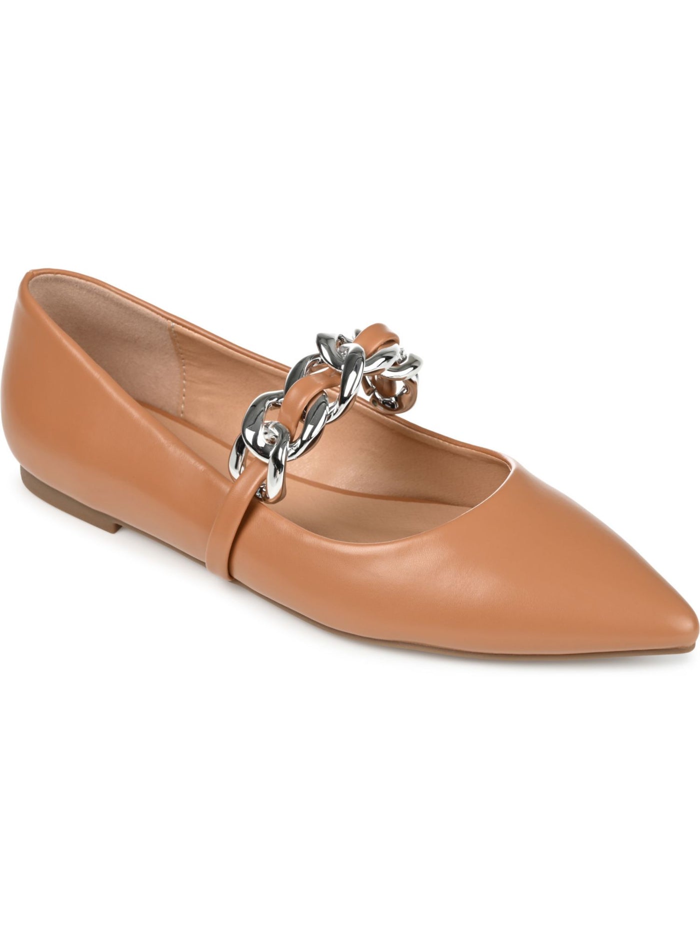 JOURNEE COLLECTION Womens Brown Chain Accent Mary Jane Padded Metinaa Pointed Toe Slip On Ballet Flats 6.5