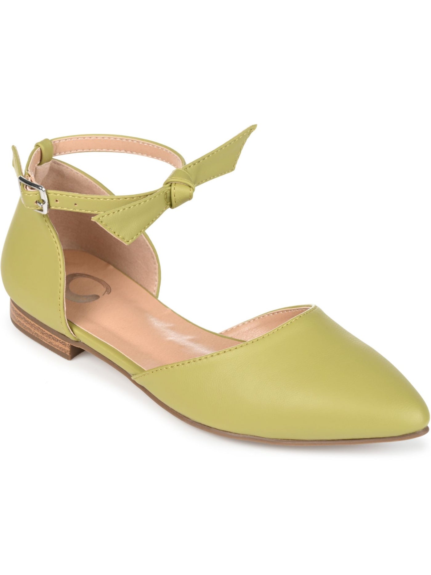 JOURNEE COLLECTION Womens Green D'orsay Ankle Strap Bow Accent Vielo Almond Toe Buckle Flats Shoes 9