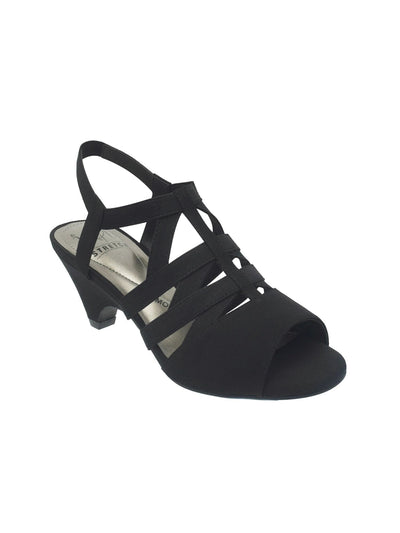 IMPO Womens Black Non-Skid Strappy Cushioned Goring Edalyn Open Toe Block Heel Slip On Dress Slingback Sandal 7.5 M