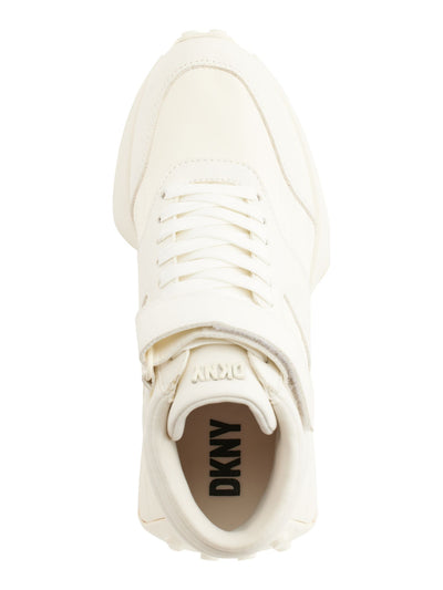 DKNY Womens Ivory Mixed Media Logo Accent Ankle Strap Padded Noemi Almond Toe Wedge Lace-Up Sneakers Shoes 8.5