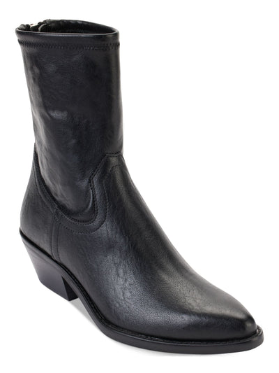 DKNY Womens Black Comfort Raelani Almond Toe Block Heel Zip-Up Leather Boots Shoes 6.5