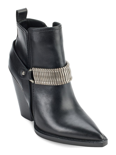 DKNY Womens Black Hardware Strap Detail Pull Tab Padded Tizz Pointed Toe Block Heel Zip-Up Dress Booties 8 M