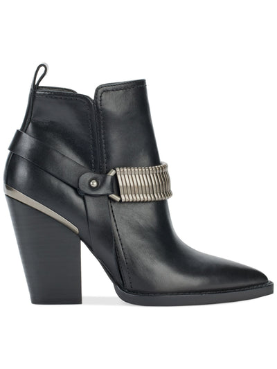 DKNY Womens Black Hardware Strap Detail Pull Tab Padded Tizz Pointed Toe Block Heel Zip-Up Dress Booties 6.5 M
