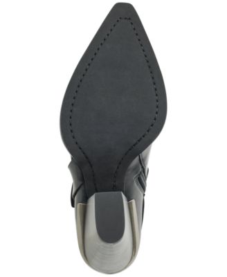 DKNY Womens Black Hardware Strap Detail Pull Tab Padded Tizz Pointed Toe Block Heel Zip-Up Dress Booties M