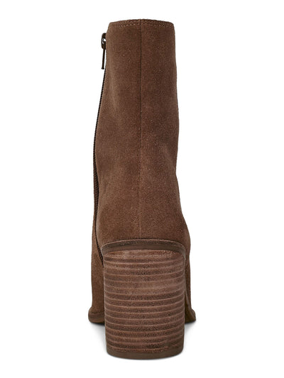 ZODIAC Womens Brown Comfort Pinlope Round Toe Block Heel Zip-Up Leather Booties 8.5 M