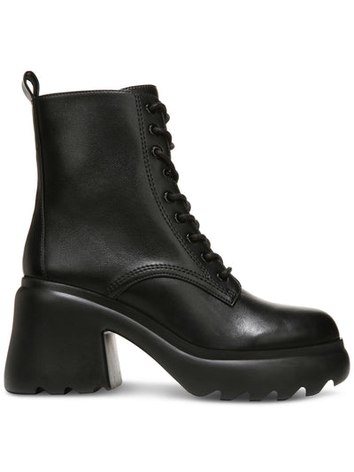 BAR III Womens Black 1-1/2" Platform Peliican Round Toe Block Heel Lace-Up Boots Shoes 11 M
