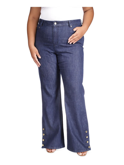 MICHAEL KORS Womens Navy Pocketed Zippered Flare Jeans Plus 22W
