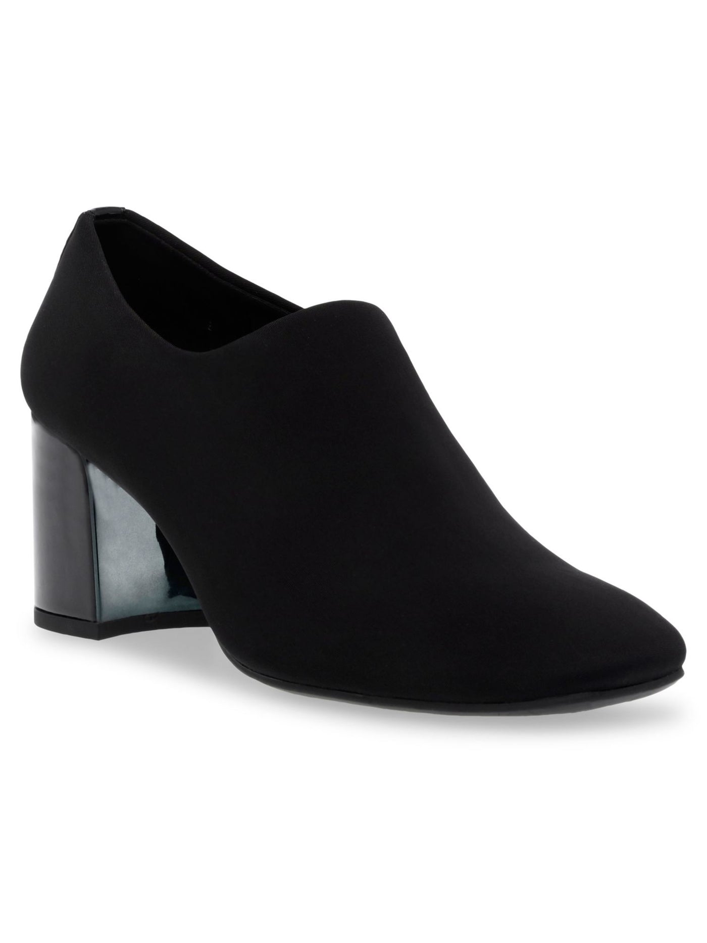 ANNE KLEIN Womens Black Stretch Trenton Square Toe Block Heel Slip On Pumps Shoes 6.5 M