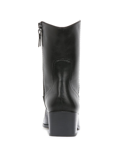 NATURALIZER Womens Black Padded Gaby Almond Toe Block Heel Zip-Up Leather Western Boot 9 M