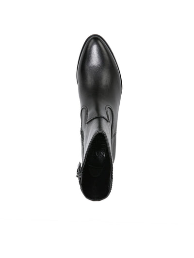 NATURALIZER Womens Black Padded Gaby Almond Toe Block Heel Zip-Up Leather Western Boot 7 M