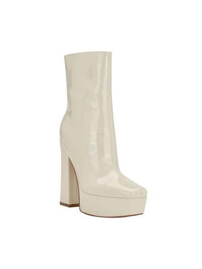 GUESS Womens Ivory 1-1/2" Platform Cushioned Logo Byra Square Toe Block Heel Zip-Up Dress Booties 5.5 M