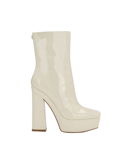 GUESS Womens Ivory 1-1/2" Platform Cushioned Logo Byra Square Toe Block Heel Zip-Up Dress Booties 6.5 M