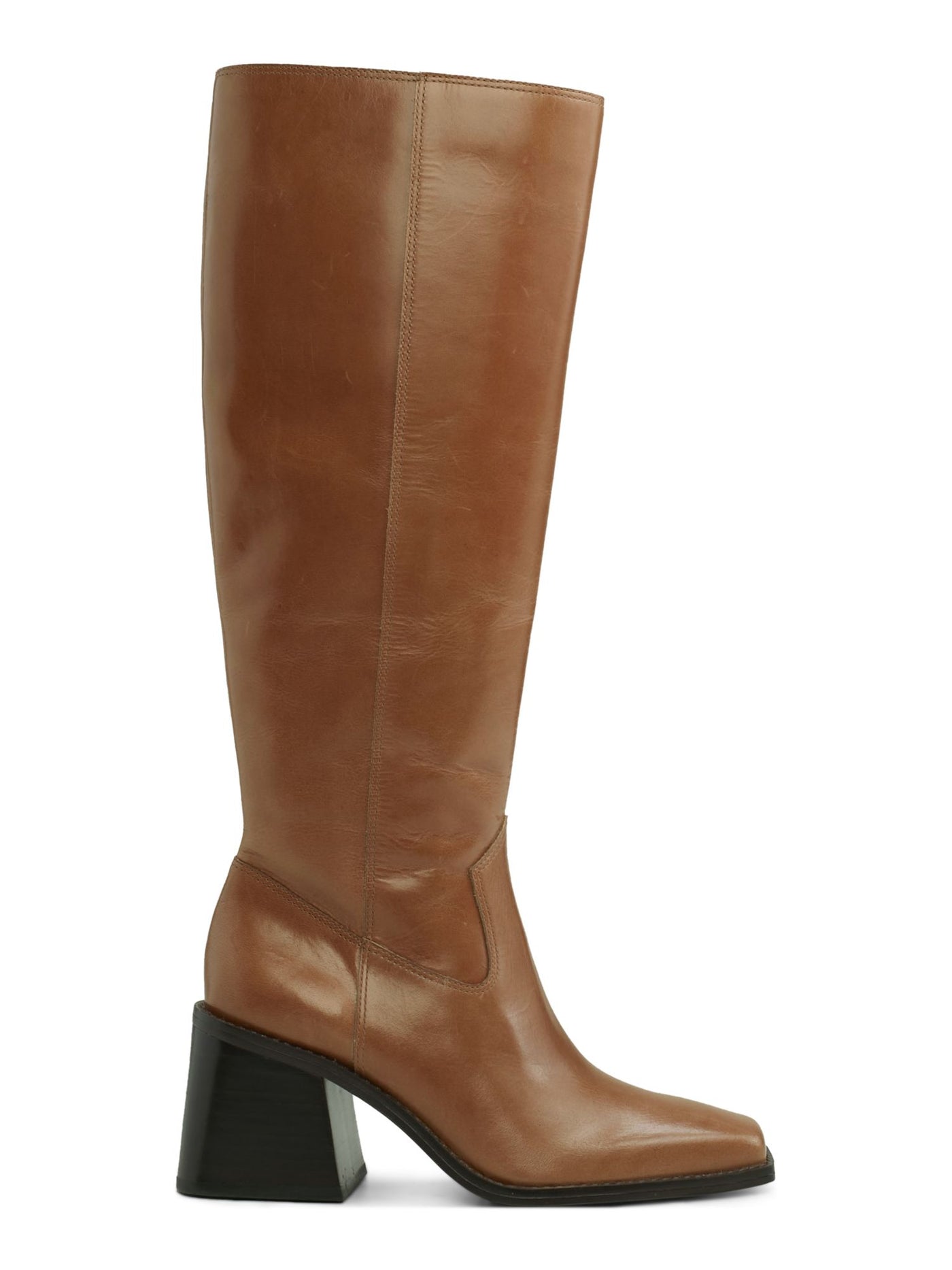 VINCE CAMUTO Womens Brown Goring Cushioned Sangeti Square Toe Stacked Heel Zip-Up Leather Riding Boot 10 M