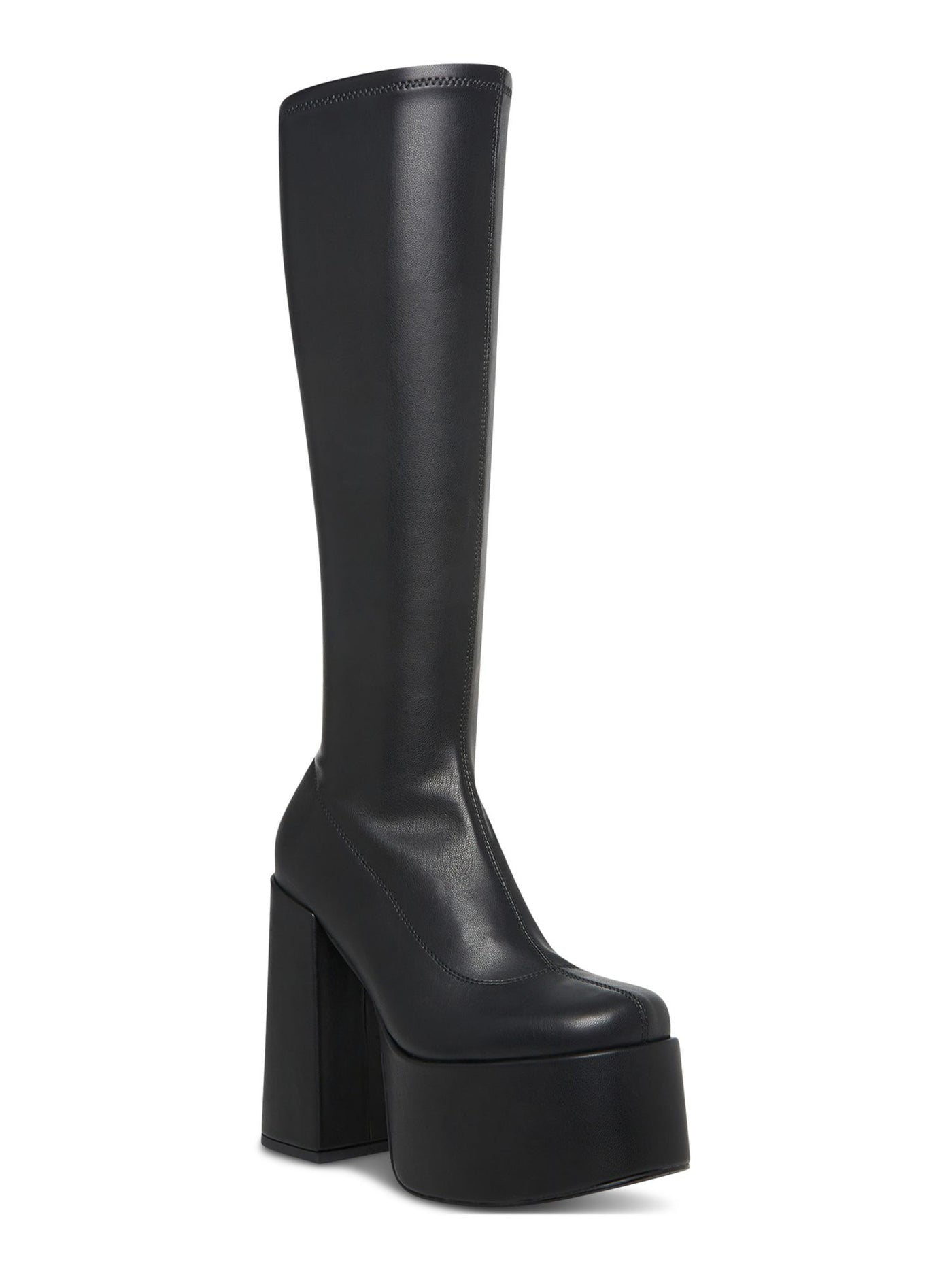 STEVE MADDEN Womens Black 2-1/4" Platform Stretch Padded Cray Square Toe Block Heel Heeled Boots 9.5 M
