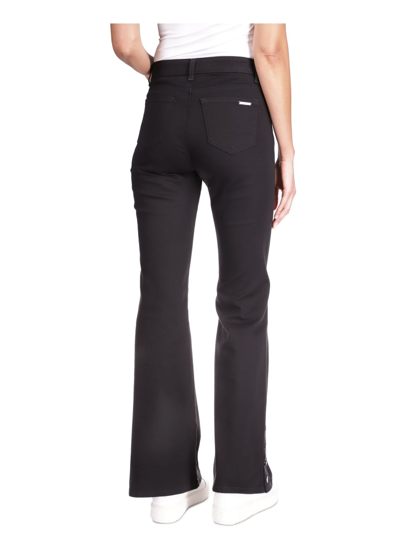 MICHAEL KORS Womens Navy Zippered Pocketed Button-hem Flare Leg High Waist Jeans Petites 14P
