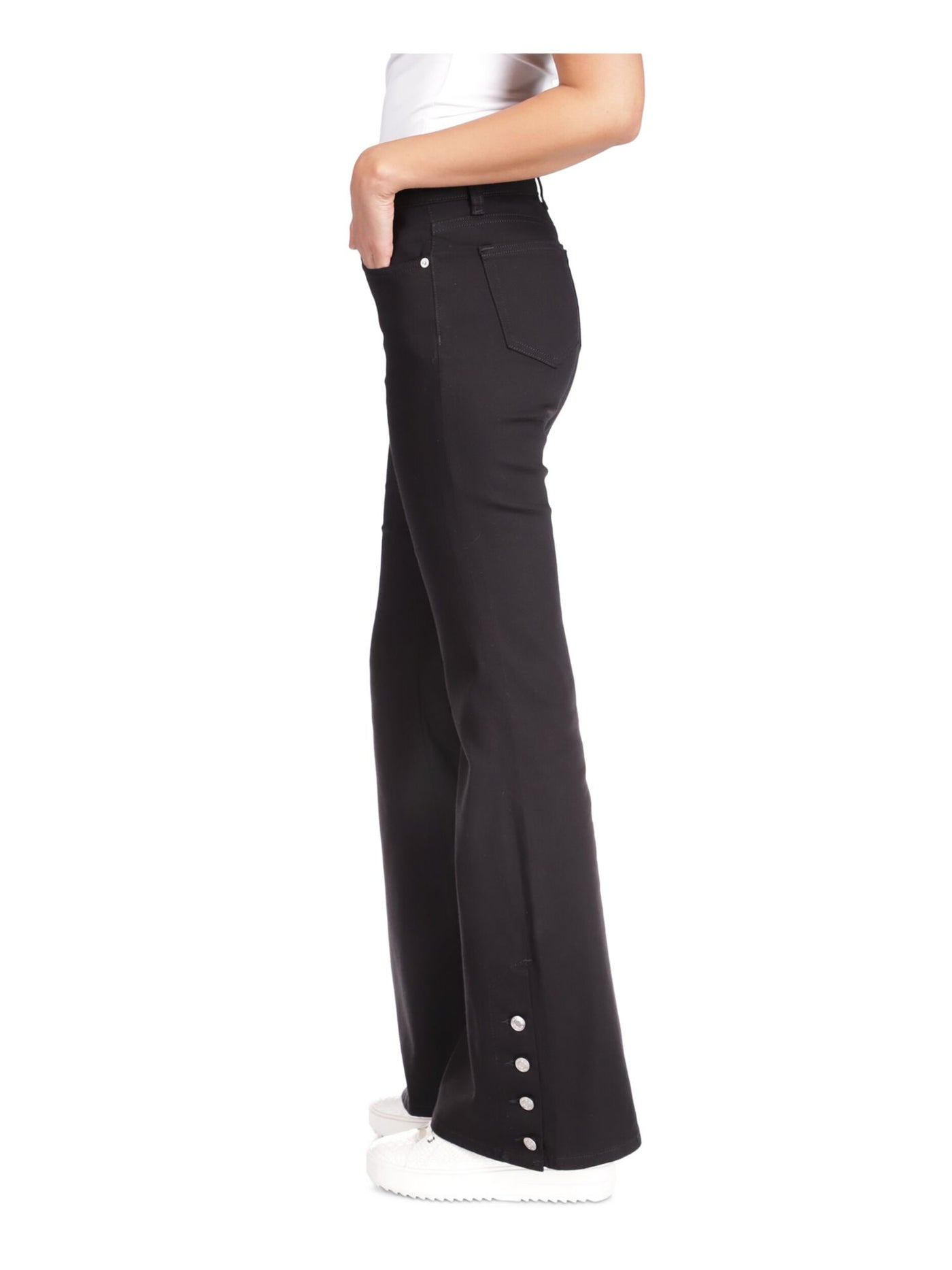 MICHAEL KORS Womens Black Zippered Pocketed Button Detail Cuffs High Waist Jeans 8