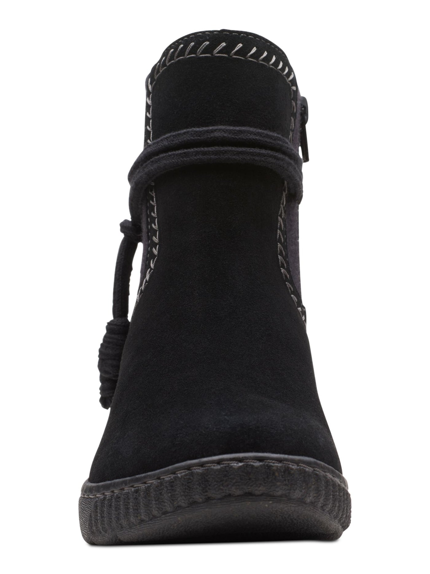 COLLECTION BY CLARKS Womens Black Mixed Media Wrap Lacing Detail Cushioned Goring Slip Resistant Caroline Lily Round Toe Wedge Zip-Up Booties 8 W