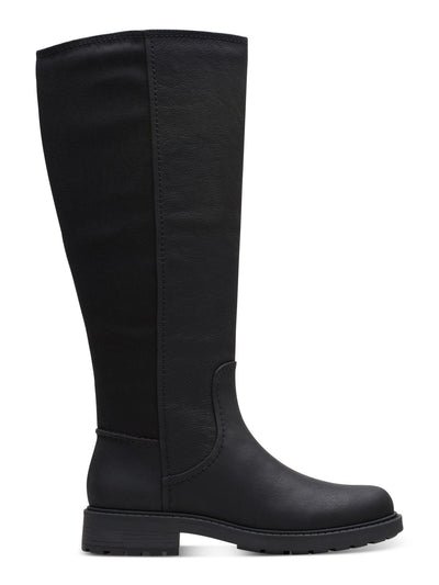 CLARKS COLLECTION Womens Black Mixed Media Cushioned Slip Resistant Goring Opal Glow Round Toe Block Heel Zip-Up Leather Riding Boot 7 M