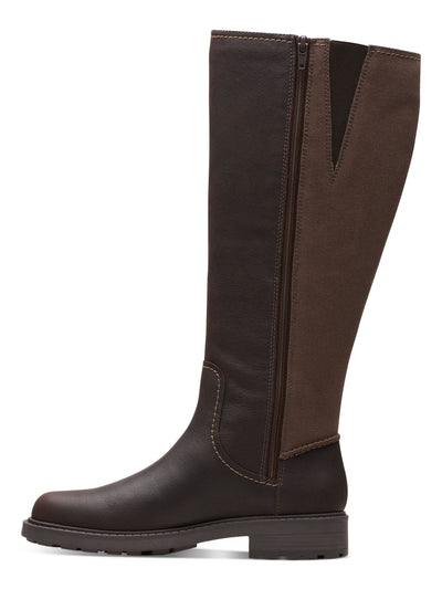 CLARKS COLLECTION Womens Brown Mixed Media Goring Padded Opal Glow Round Toe Zip-Up Riding Boot 8 M