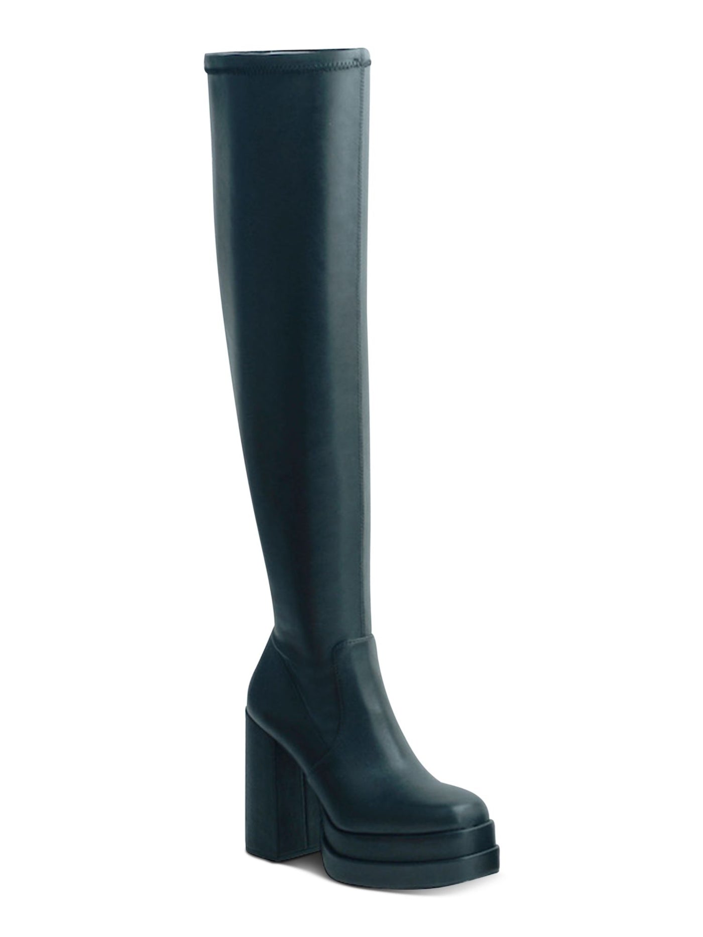 WILD PAIR Womens Black 1" Double Platform Cushioned Ozzey Round Toe Block Heel Zip-Up Heeled Boots 9.5 M
