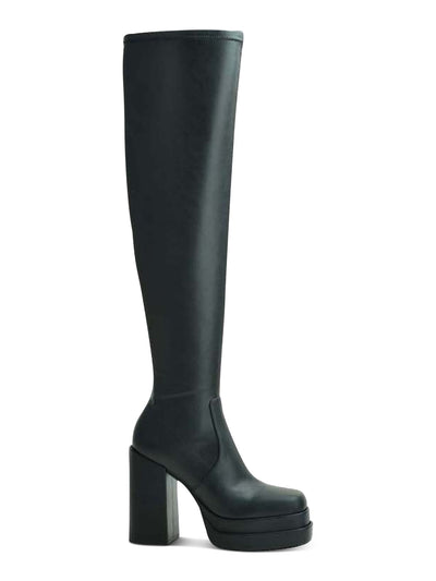 WILD PAIR Womens Black 1" Double Platform Cushioned Ozzey Round Toe Block Heel Zip-Up Heeled Boots 9.5 M