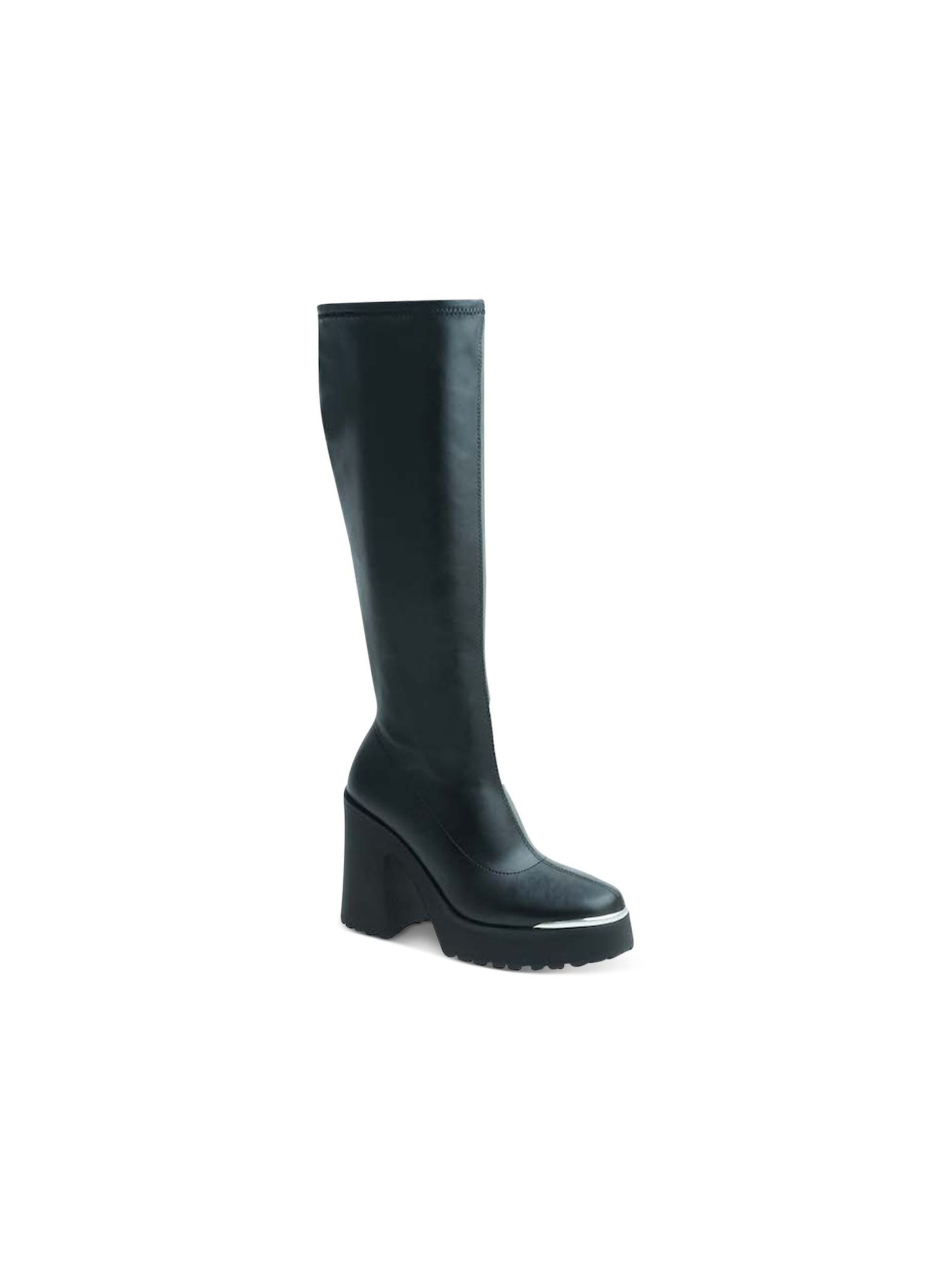 WILD PAIR Womens Black Zipper Accent Killian Round Toe Block Heel Riding Boot 7.5 M