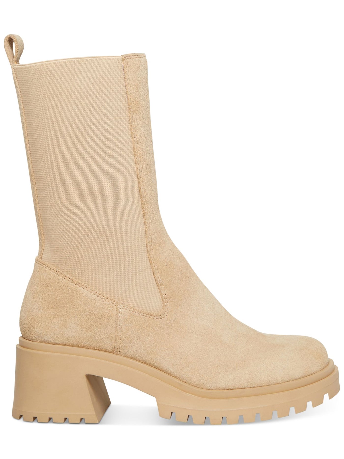 STEVE MADDEN Womens Beige Hesitant Round Toe Block Heel Leather Chelsea 7.5 M