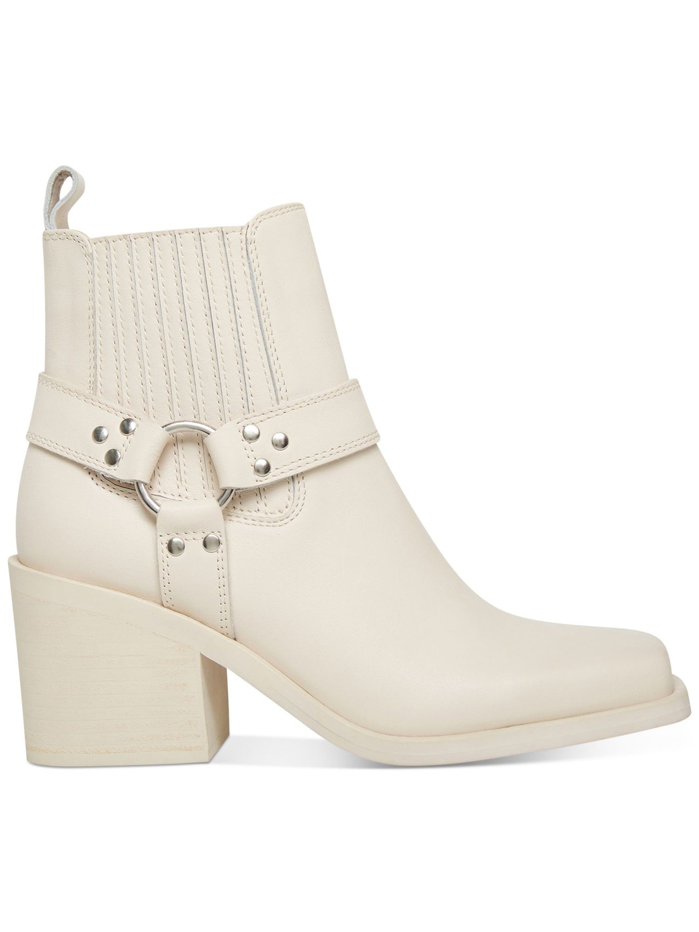 STEVE MADDEN Womens Beige Harness Goring Wells Square Toe Block Heel Zip-Up Leather Booties 8.5 M