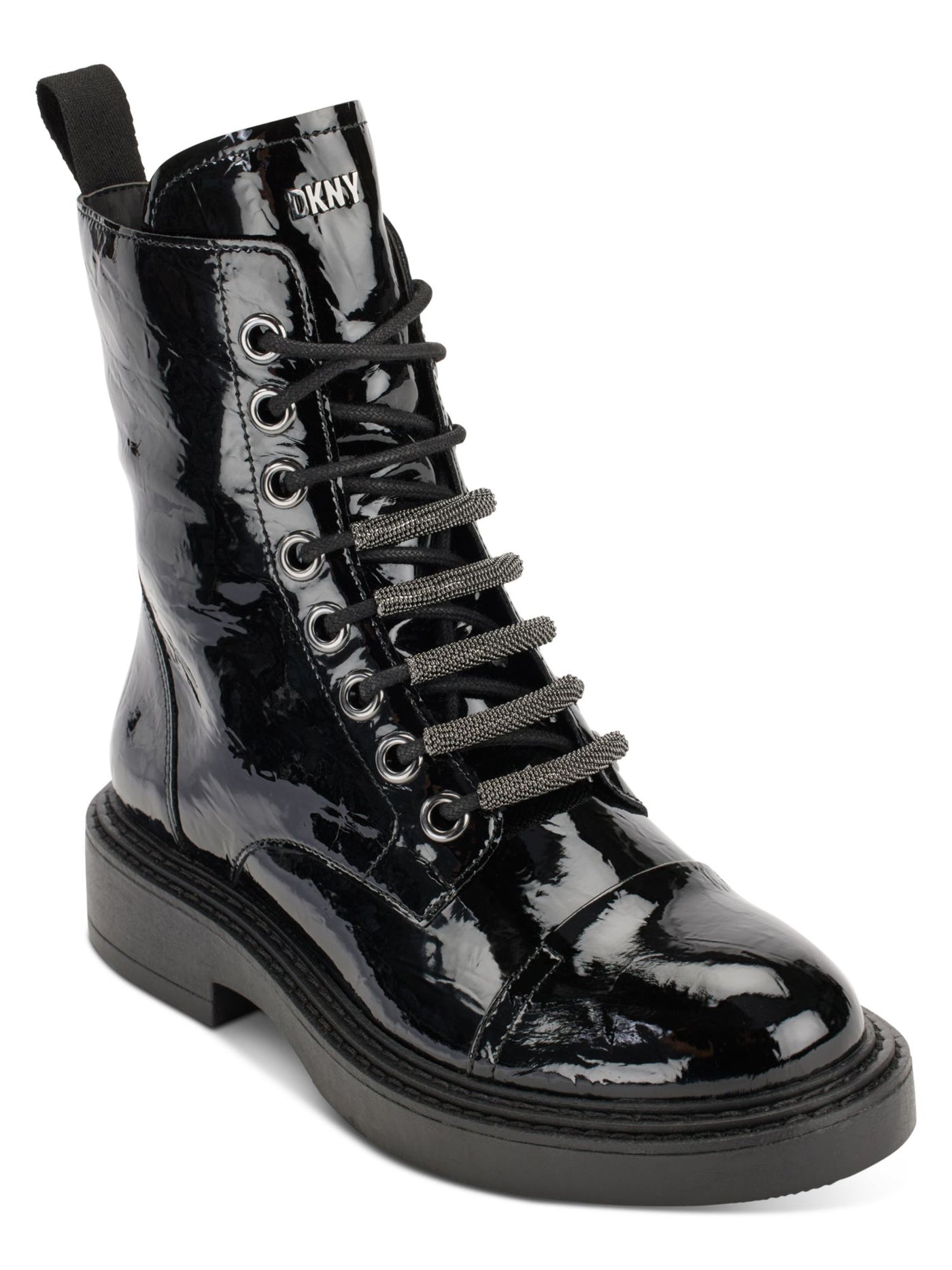 DKNY Womens Black Metallic Malaya Almond Toe Block Heel Lace-Up Combat Boots 6 M