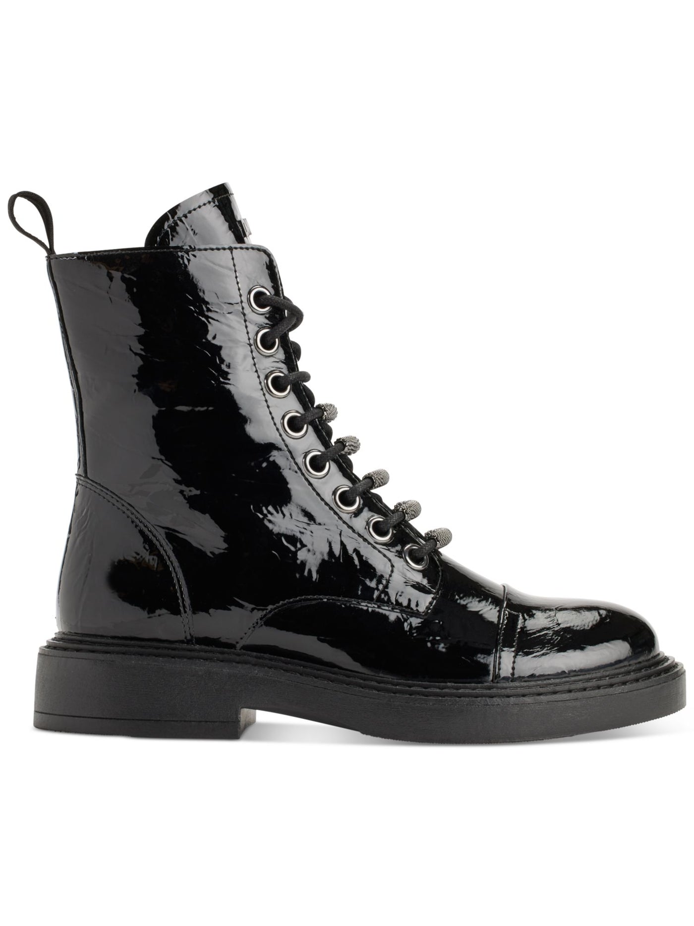 DKNY Womens Black Metallic Malaya Almond Toe Block Heel Lace-Up Combat Boots 6.5 M