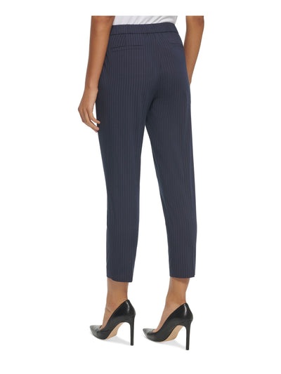 TOMMY HILFIGER Womens Navy Zippered Pocketed Hook And Bar Closure Pinstripe Wear To Work Cropped Pants 14