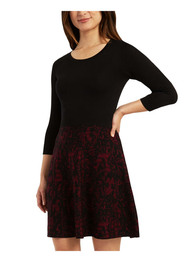 BCX DRESS Womens Black Unlined Pullover 3/4 Sleeve Scoop Neck Short Sweater Dress Juniors L