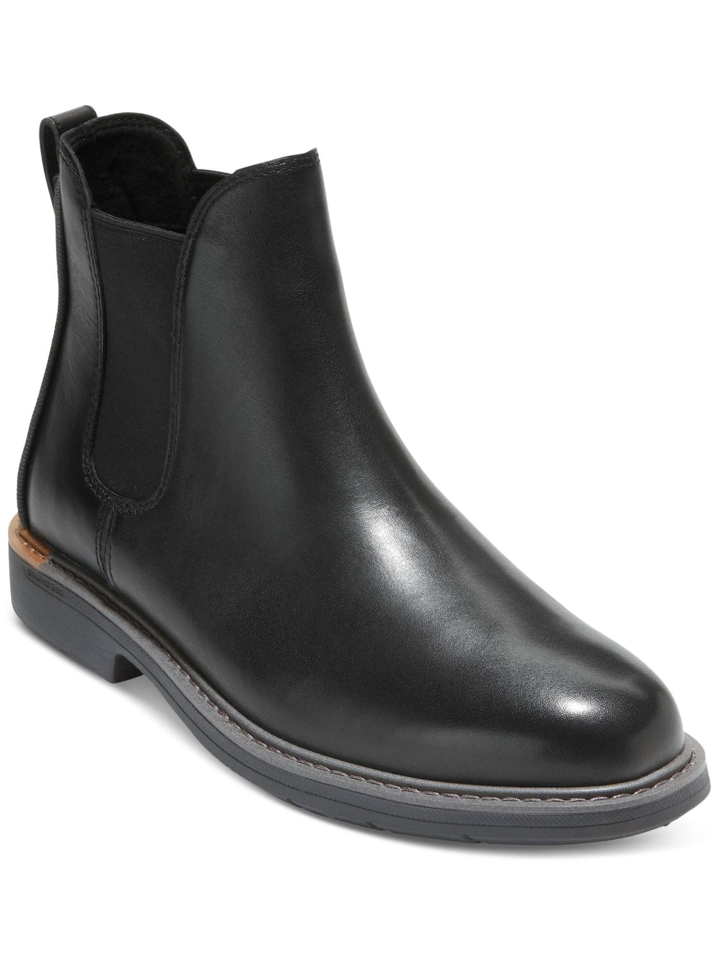COLE HAAN GRANDSERIES Mens Black Pull Tab Goring Cushioned Go-to Round Toe Block Heel Leather Chelsea 7 M