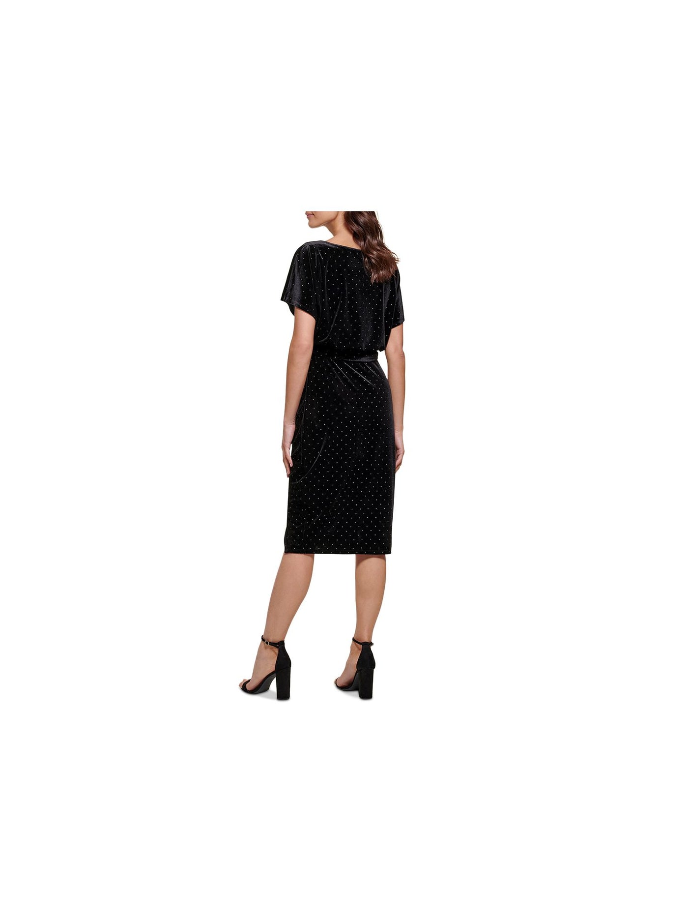 KENSIE DRESSES Womens Black Belted Slitted Studded Lined Short Sleeve Boat Neck Below The Knee Party Sheath Dress XXL
