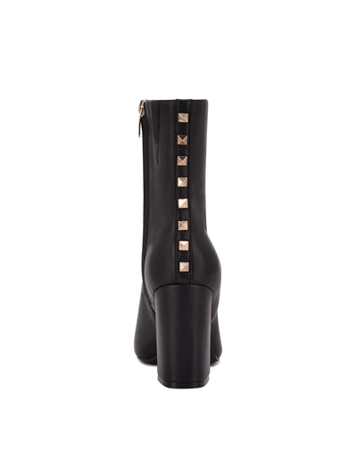 NINE WEST Womens Black Comfort Adea Square Toe Block Heel Zip-Up Leather Dress Boots 8.5 M