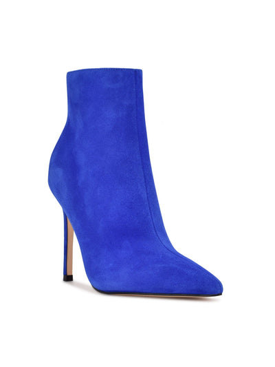 NINE WEST Womens Blue Padded Farrah Pointed Toe Stiletto Zip-Up Leather Dress Booties 8.5 M
