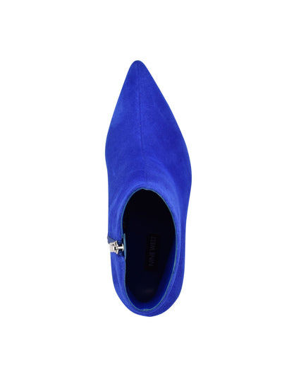 NINE WEST Womens Blue Padded Farrah Pointed Toe Stiletto Zip-Up Leather Dress Booties 8.5 M