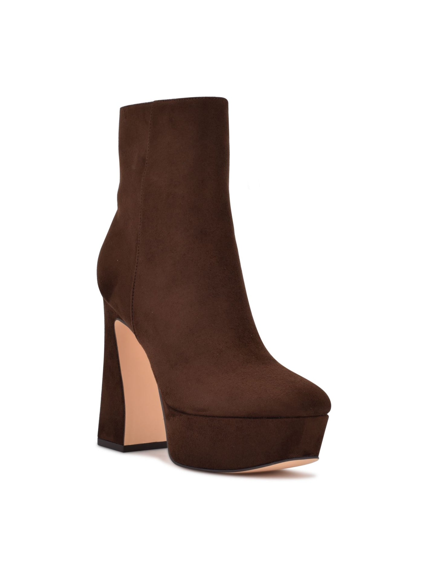 NINE WEST Womens Brown 1-1/2" Platform Padded Klinda Square Toe Sculpted Heel Zip-Up Booties 10 M